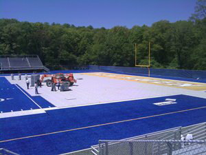 Portable flooring over synthetic turf